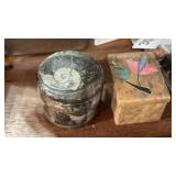2 Carved Rock Boxes - Agate w/ Flower & Ammonite
