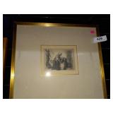 Framed pencil drawing old woman