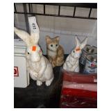 figurines:  2 rabbits, 1 cat.  all one money.