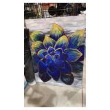 Canvas Hand Painted Local Artist Blue/Gold Flower