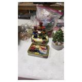 Teddy bear music box, Bag of vintage Christmas bul