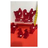 9 Vintage 1956 Red Plastic Cartoon Cookie Cutters,