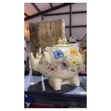 Ceramic Rhino Cookie Jar  Lid Has Chips