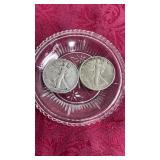 2 Walking Liberty Half Dollars 1942 S, 1947 D