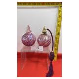 2 Glass Pink Iridescent Perfume Bottles 1 w/
