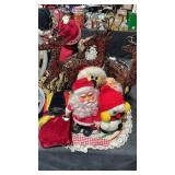 3 Metal Deer, Plastic Santa, Beaded Tree