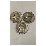 3 Silver Quarters 44s, 47d,51s.