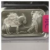 .999 1 oz Silver Bar, Silver Towne Miner & Donkey