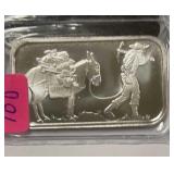 .999 1 oz Silver Bar, Silver Towne Miner & Donkey