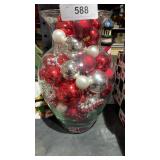 Large Glass Vase w/ Red, White & Silver