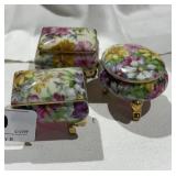 3 Flowered Trinket Boxes  Footed & Lidded