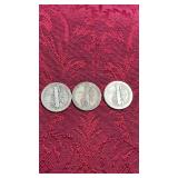 3 Silver Mercury Dimes   1924, 1934, 1940