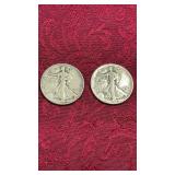 2 Walking Liberty 1/2 Dollars  1941 & 45