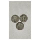 Three Silver Standing Liberty Quarters (n0 DAtes)
