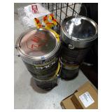 Gallons of safety yellow paint.