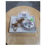 Small porcelain keepsake, various necklaces,