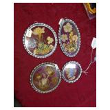 4 Vintage Press Flower Under Glass w/ Metal Frames