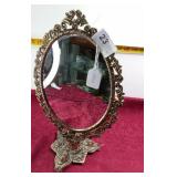 Antique Brass Framed Vanity Mirror on Stand 14" T