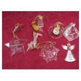 7 Blown Glass Ornaments - Reindeer, Angel,