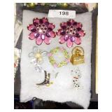 Box w/ Pink Pins, Purse w/ Dog Pin, Flower Pins