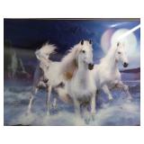 Matted Copy of Art - 3D White Horses in Waves