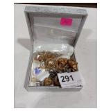 Box w/ Fashion Jewelry - Tack Pins, Necklaces,