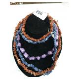 2 Beaded Strands and 1 Purple Beaded Necklace