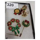 7 Christmas Pins, Silver Pin, Ring sz 6.5, Petit