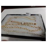 Gold Tone and Pearl Necklaces, Watch Band & Silver