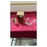 Wood Tall Cigar Box, Mining Crucible, Glass Bird