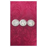 3 Mercury Silver Dimes 1942P, 1935P, 1929P