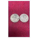 Two Walking Liberty Half Dollars 1942 S & 1943 S