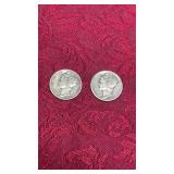 Two Mercury Silver Dimes 1937 P, 1945 P