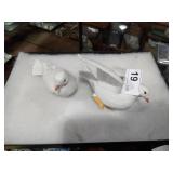 2 White Ceramic Doves 3" Tall