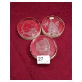 3 Danbury Mint Etched Glass Coasters 1979, 1983, &