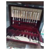 Wood Silver Ware Box w/Flatware "Old Company