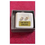 10k Gold Screw back CZ  Earrings