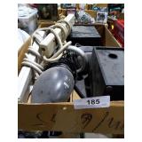 Box w/ Coputer Speakers, & 2 Power Strips