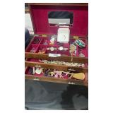 Wood Jewelry Box w/ 2 Drawers & Jewelry