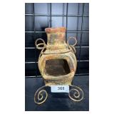 Decorative Clay Pot w/ Metal Stand
