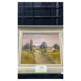 Framed Farm House Painting