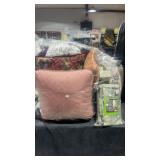 Assorted Pillows, Shower Curtain and Hooks