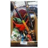 Box of misc Garden  Hardware&  misc tools