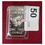 .999 1 oz Silver Bar- Eagle & Flag Motif