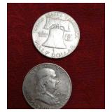 2 Ben Franklin Half Dollars 1960D, 1963D