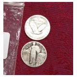 2 Silver Standing Liberty Quarter Dollar 1927 & 28