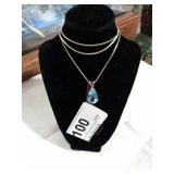 Blue Stone in Sterling Setting on Sterling Chain