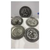 5 Vintage "Hudson Pewter" Christmas Plates -