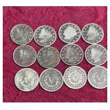 12 Liberty "V" Nickels