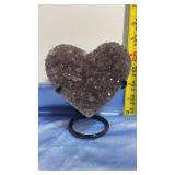 Heart Shape Amethyst Crystal Geode on Stand  5" T